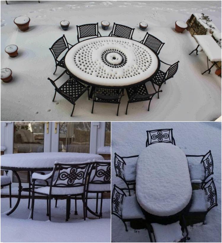 Siddepladser i haven, metal-vejrbestandig-vinter-udenfor