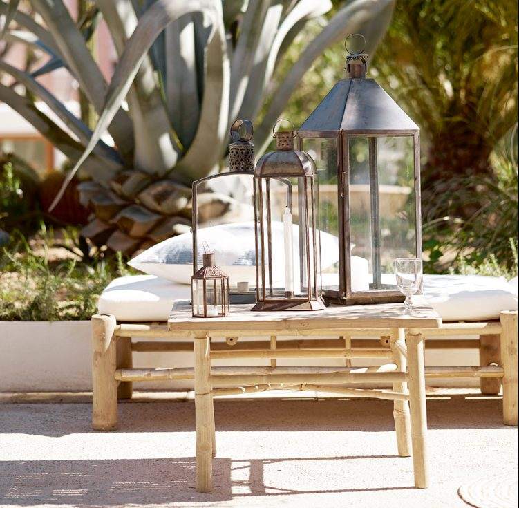 Skandinavisk stil terrasse bambus-udendørs-møbler-metal-lys lanterner-håndlavet