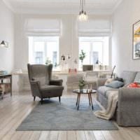 opțiunea unui interior luminos al unui apartament într-o fotografie în stil scandinav
