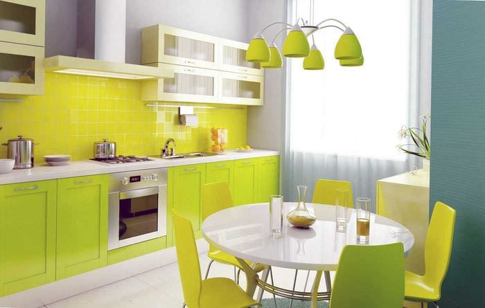 combinație de culori luminoase în decorul bucătăriei
