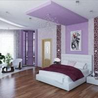 шикозен дизайн на спалня в различни цветове на снимката