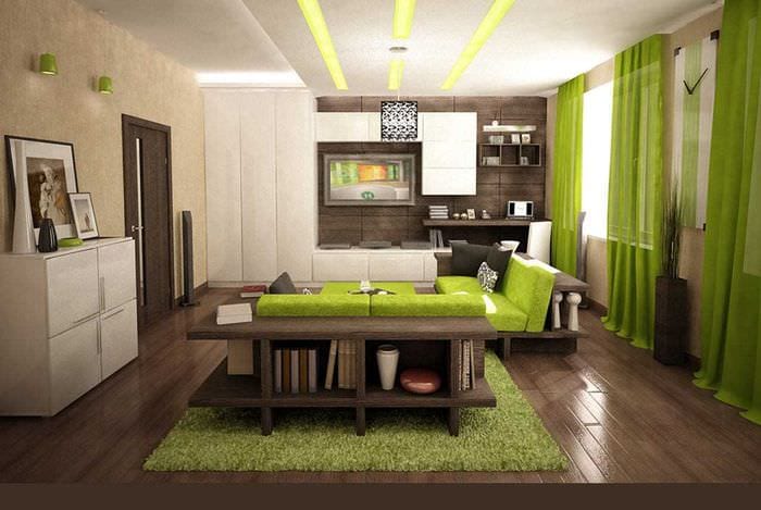 fényes színkombináció lehetősége egy modern lakás belsejében