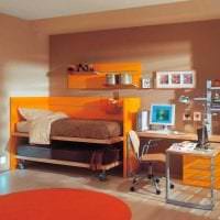 kombinasjon av mørk oransje i husets design med andre farger på bildet