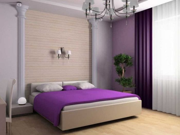 kombinace lila barvy ve výzdobě ložnice