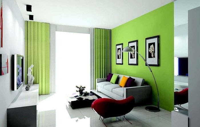 η επιλογή χρήσης πράσινου χρώματος σε μια όμορφη διακόσμηση διαμερισμάτων