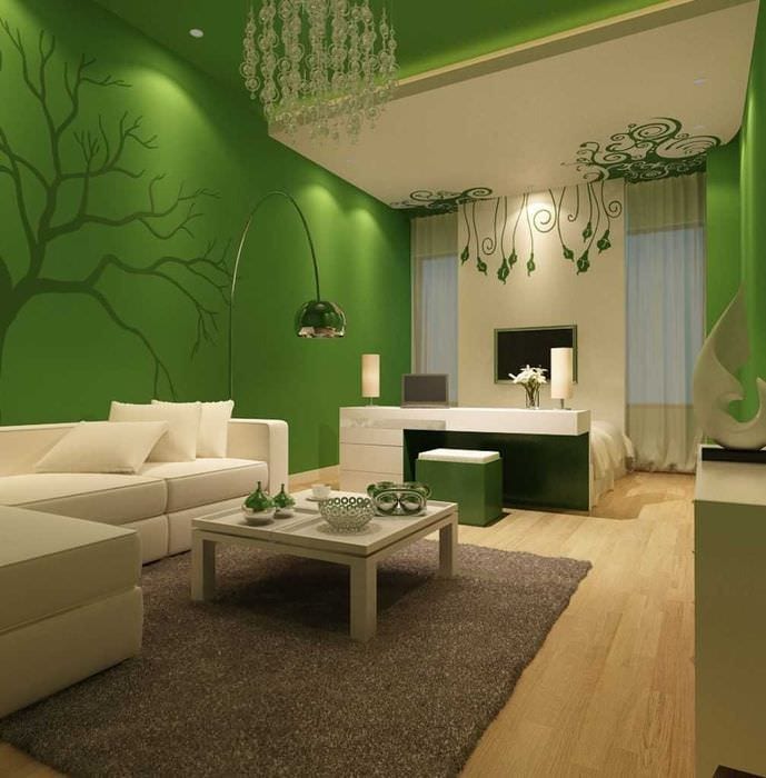 η ιδέα της εφαρμογής πράσινου χρώματος σε μια όμορφη διακόσμηση δωματίου