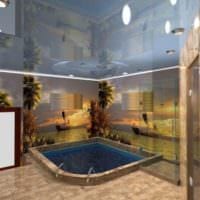 návrh sauny s fotografiou bazéna