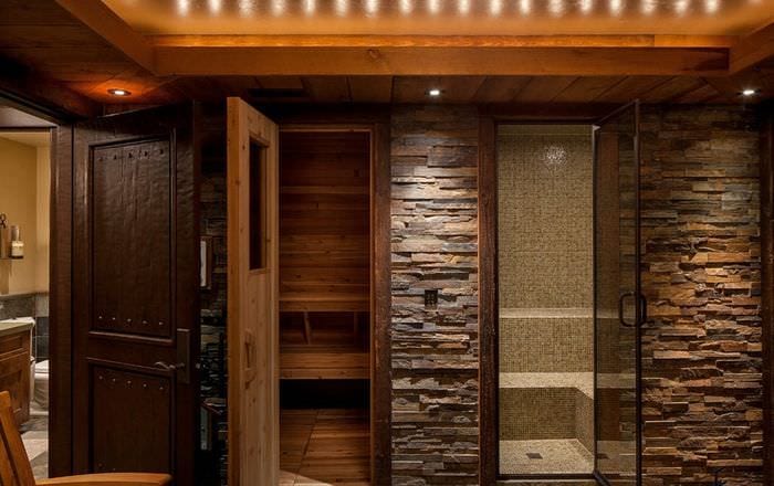 dizajn sauny s kamennou výzdobou