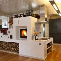 Orosz tűzhely egy modern konyhában-nappaliban