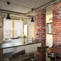 Σχεδιασμός κουζίνας με τοίχους από τούβλα