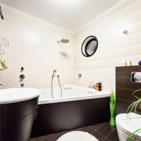 Barna és bézs színű fürdőszoba kialakítás