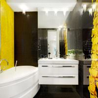 Sárga ékezetek egy modern fürdőszobában