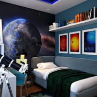 Teleskop i soveværelset til en teenagedreng