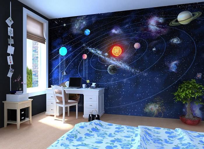 Interiér dětského pokoje ve vesmírném stylu