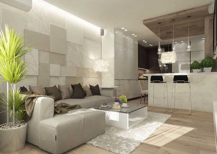 a modern stílusú nappali világos kialakításának ötlete