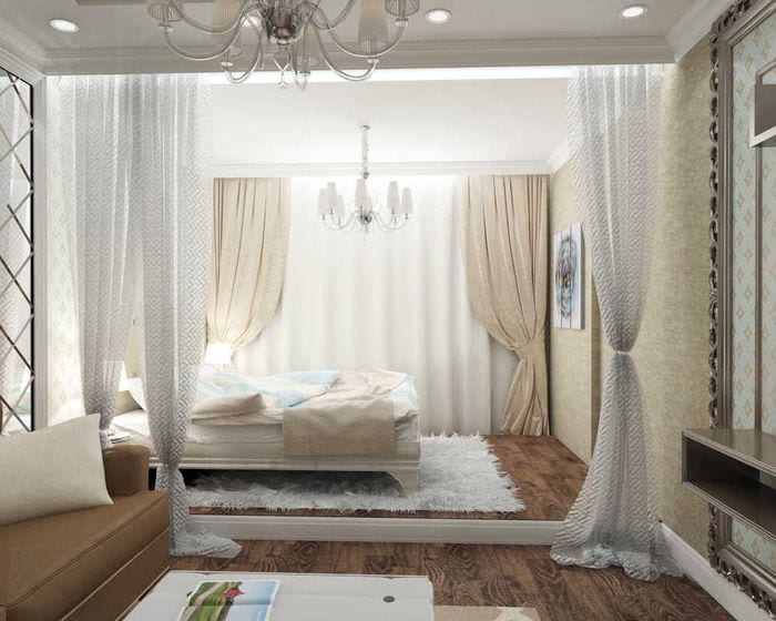 origineller Stil von Schlafzimmer und Wohnzimmer in einem Raum
