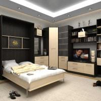 helle Einrichtung des Schlafzimmers und des Wohnzimmers in einem Raumfoto