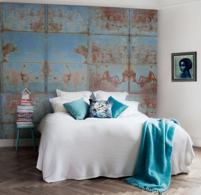 Metalpladeoptik rustet-effekt tapet-til soveværelse foto-realistisk