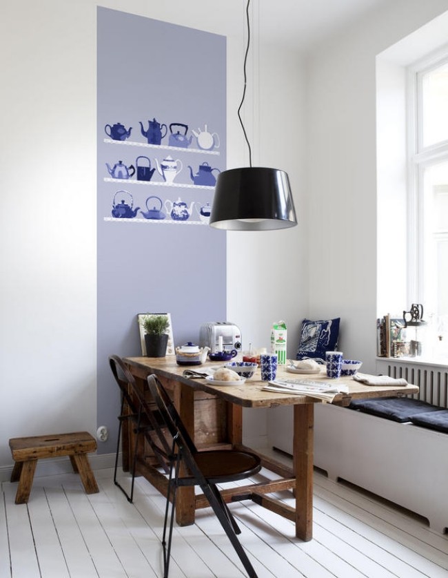 Realistiske vægpapir køkken-rustikke bord-vedhæng lampe møbleringstip