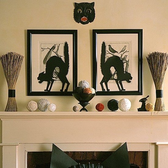 Dekoration-til pejs væg design Halloween billeder-sort kat billedramme