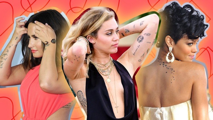 rihanna og miley cyrus med tatoveringer på ryg og arme