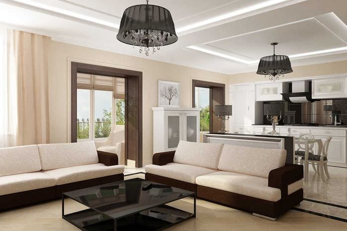 ľahký dizajn obývačky v modernom štýle