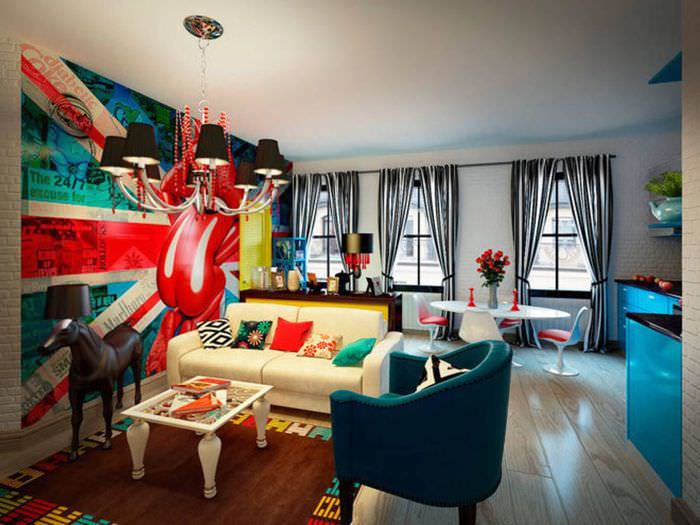 пример за ярък интериор на апартамент в стила на поп арт