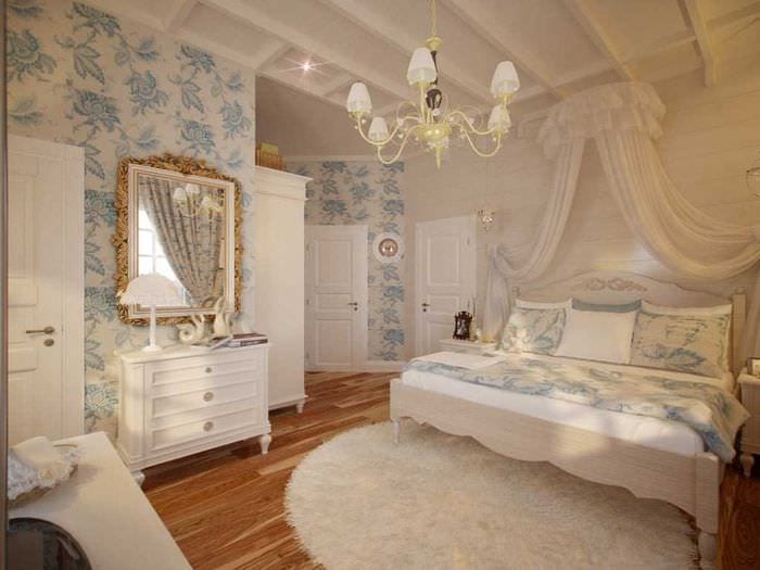 غرفة نوم داخلية مشرقة على طراز بروفانس
