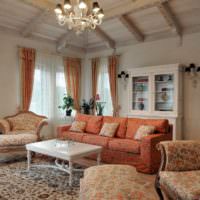 Tágas, provence -i stílusú nappali az országban