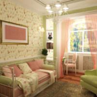 Lyserøde og lysegrønne nuancer i interiøret i Provence -stilen