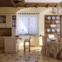 Stole med morgenkåbe i køkkenet i Provence -stil