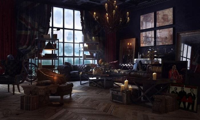 steampunk styl ložnice se starožitným efektem