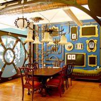 design koridoru ve stylu steampunk s fotografií z dřevěných parket