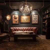 steampunk stue stil med skinntrekkbilde