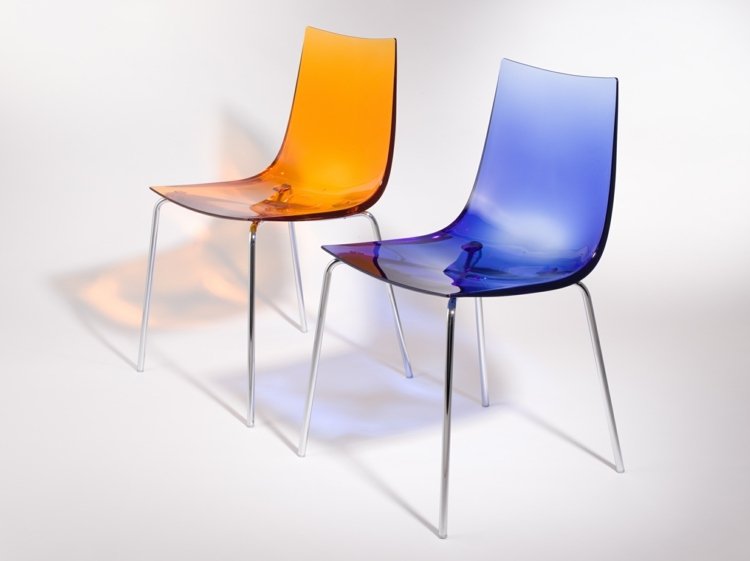 stol gennemsigtig rund sæde skal mørkeblå orange stærke farver