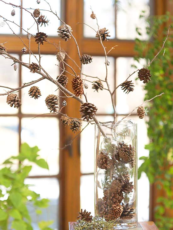 efterår vinter deco kegler ideer tinker vase grene