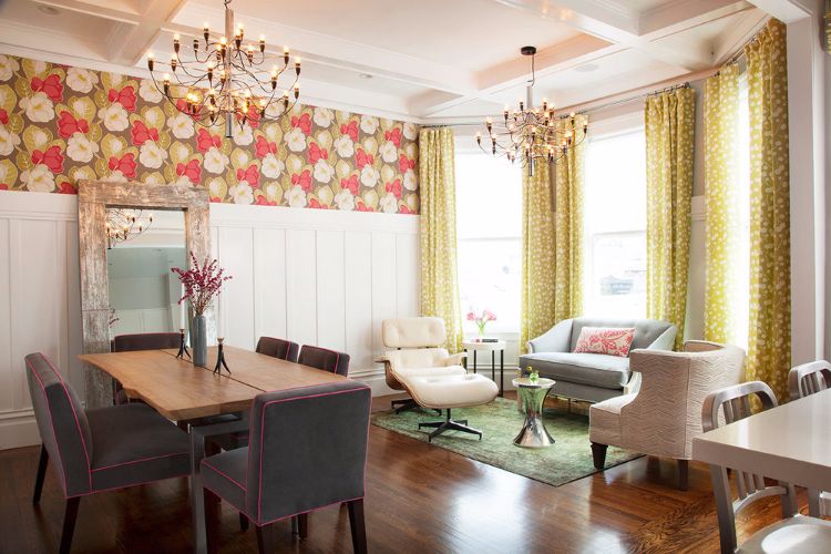 tapet-stue-ideer-væg-design-eksempler-blomster