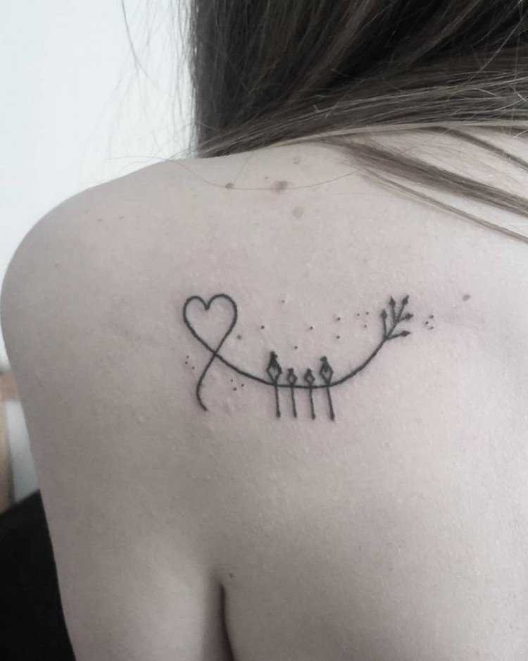 tatovering familie fugle på wire hjerte dotwork