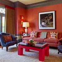 لون الطين الجميل في تصميم صورة غرفة المعيشة