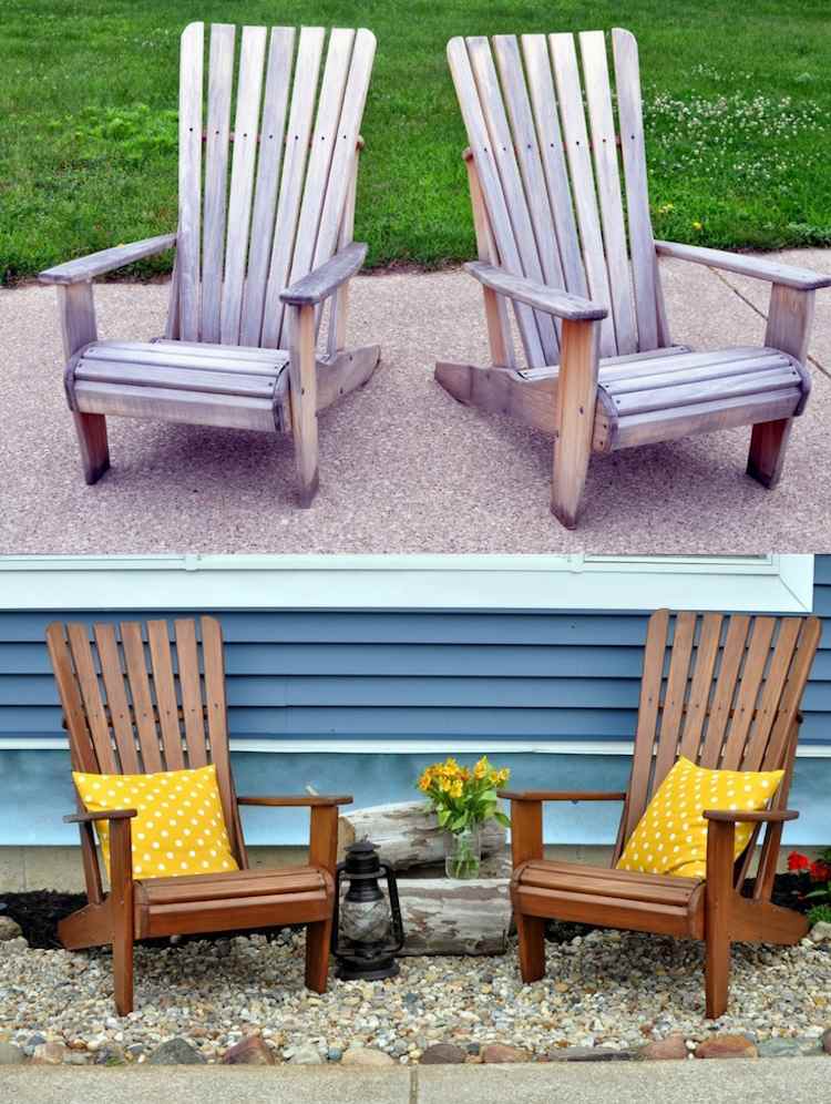 terrassemøbler træ udendørs lænestol før efter billede