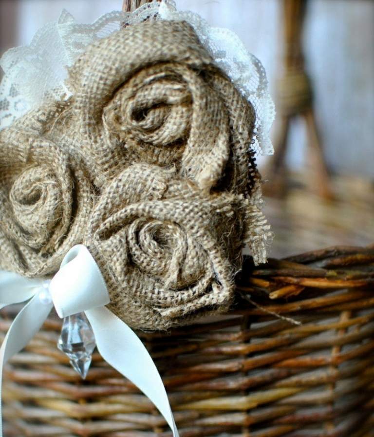 borddæksel med burlap rose tinker romantisk dekorationside