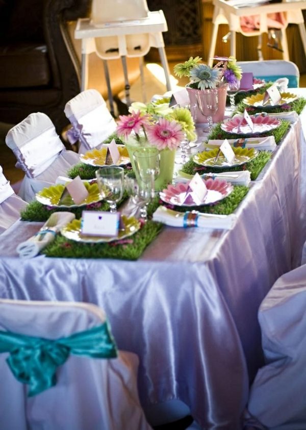 Spring bord dekoration lilla græs dækkeservietter lave dine egne ideer