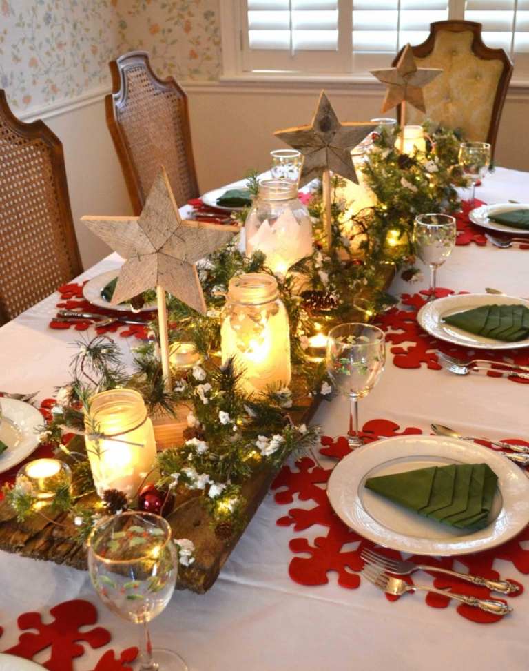 bordpynt juletræ gran serviet fold snefnug sted mat