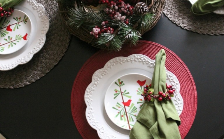 bordpynt til jul serviet design gran træ krans bordmåtte