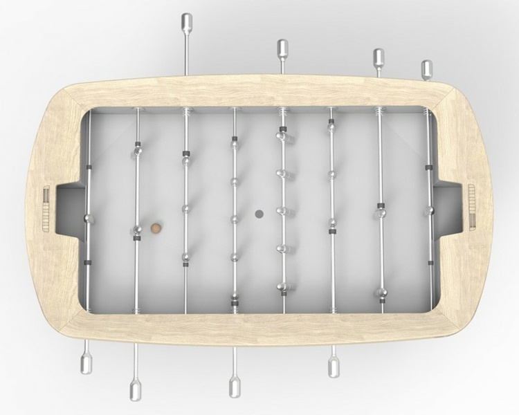 design bordfodbold fugleperspektiv stadionform minimalistisk