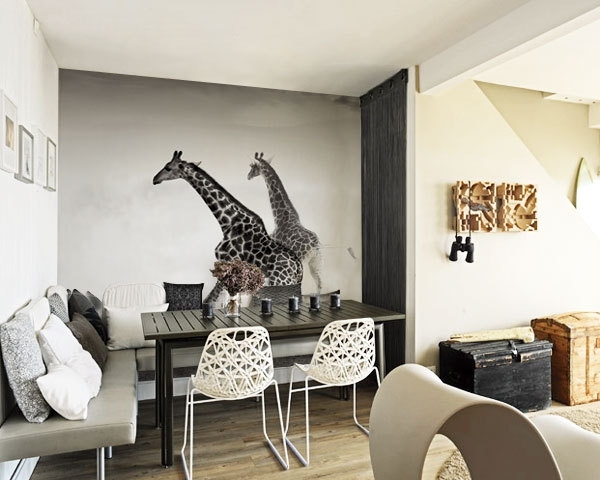 moderne vægdesign ideer safari giraf sort og hvidt fototapet
