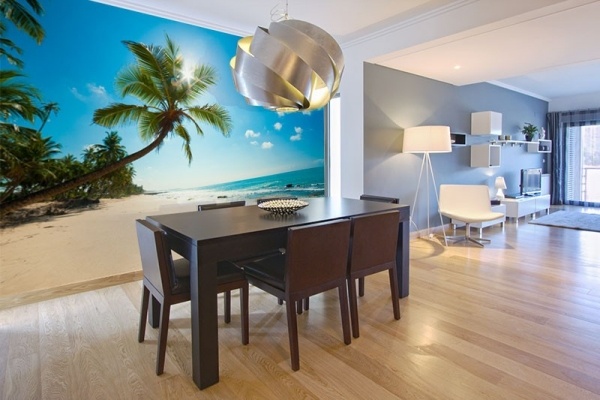 Perspektiver vægmalerier fototapet palmer ø tropisk stemning