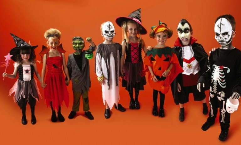 halloween kostumer sjove ideer fest børn skelet græskar heks