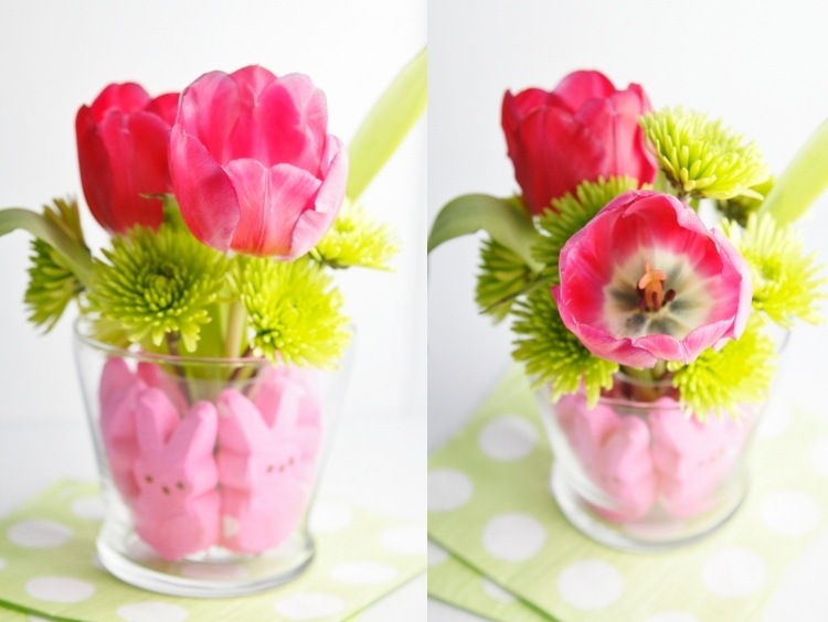 Arranger tulipaner i vase med pasta og slik