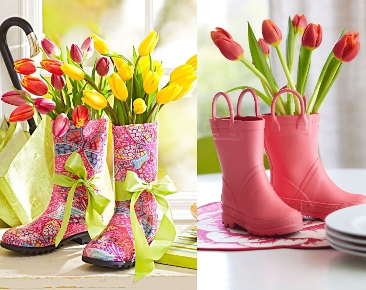 Lav dit eget tulipanarrangement, og brug det som en vase i støvler